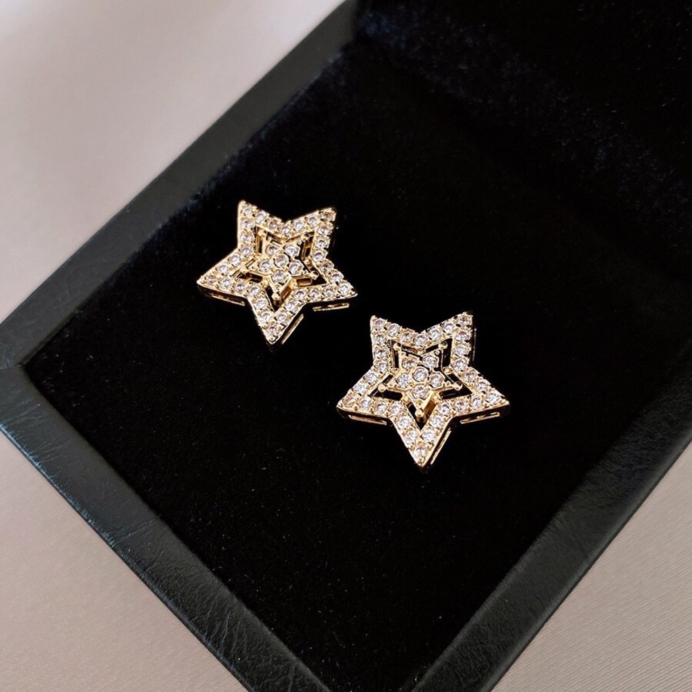 Gold Star Crystal Stud Earrings - Women Jewelry